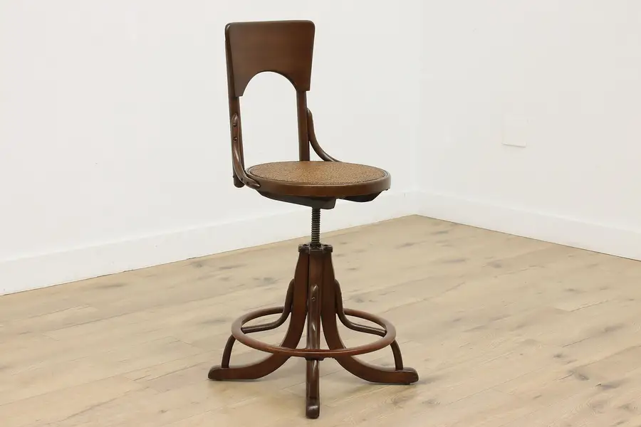 Photo of Industrial Antique Caned Switchboard Operator Stool, Bell