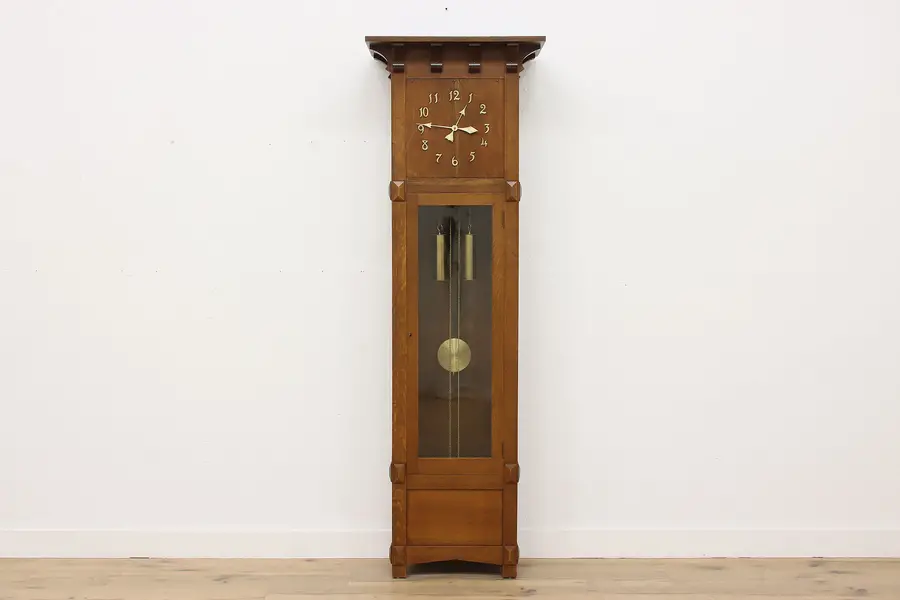 Photo of Craftsman Antique Oak Tall Case Grandfather Clock, Colonial