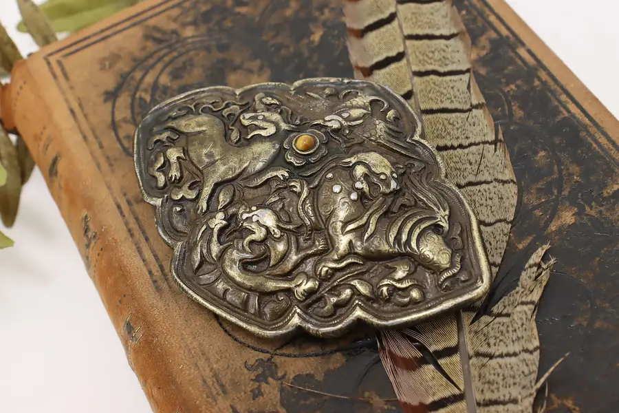 Photo of Foo Dogs Vintage Brass Plated Belt Buckle, Bergamot