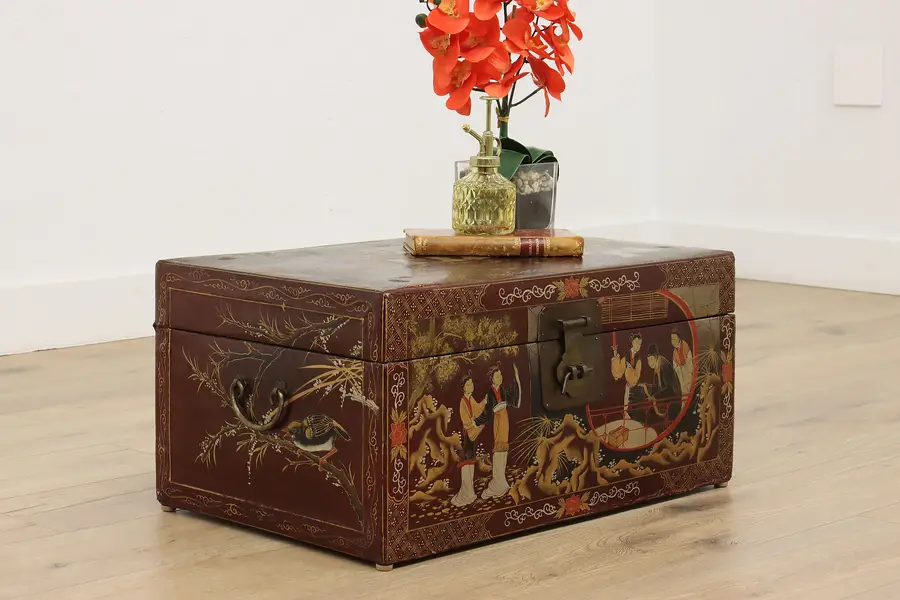 Photo of Chinese Vintage Painted Leather Storage Trunk Chest, Women