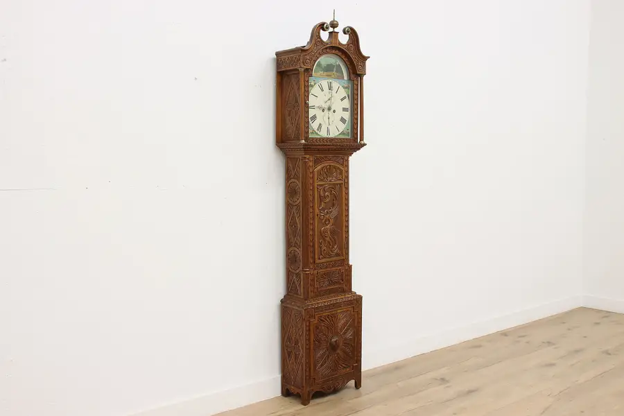 Photo of Renaissance Antique Carved Grandfather Tall Case Clock, Hunt