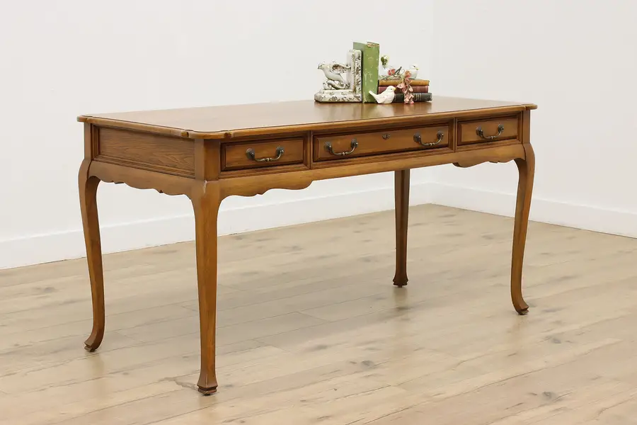 Photo of Georgian Vintage Carved Oak & Walnut Writing Desk, Willett