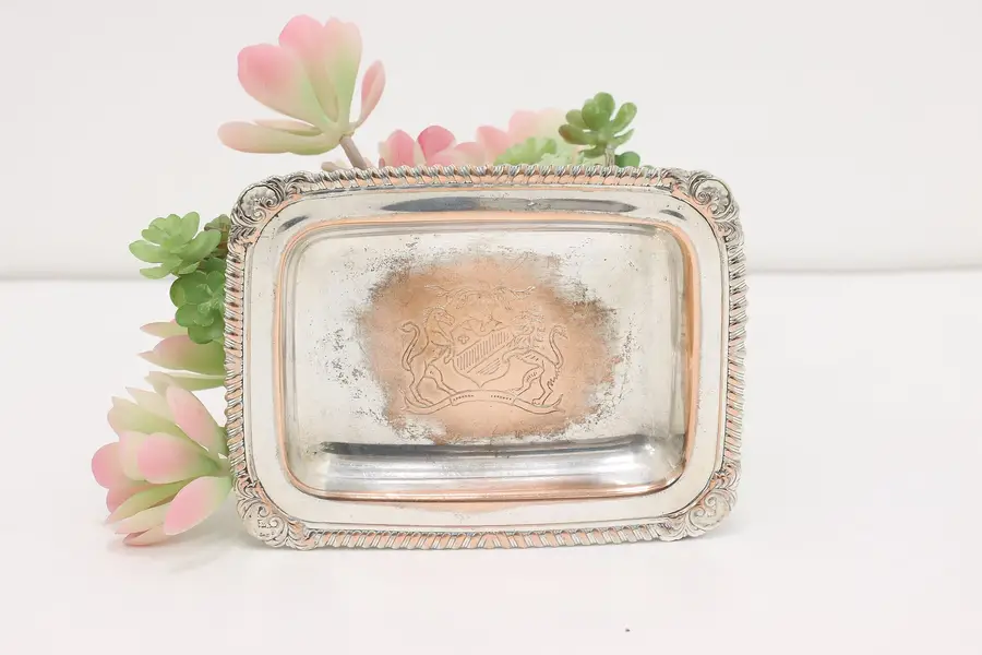 Photo of Victorian Antique English Silverplate Card Tray Coat of Arms