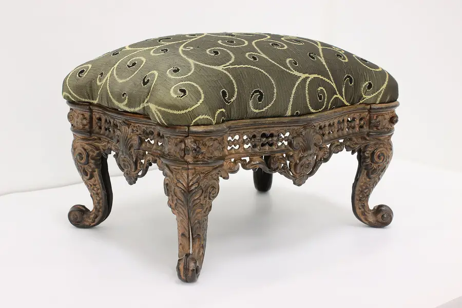 Photo of Victorian Antique Painted Cast Iron Footstool, New Fabric