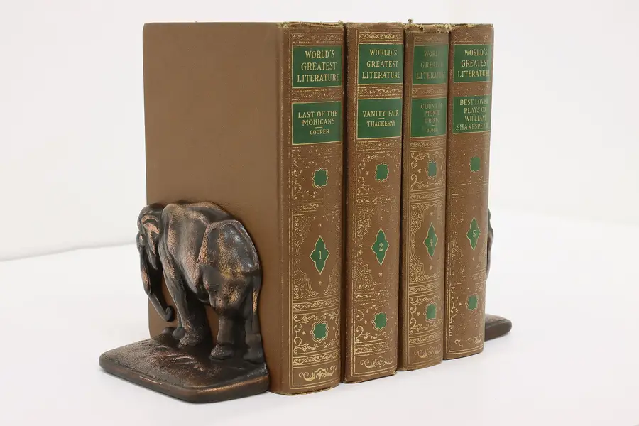Photo of Pair of Antique Coppery Iron Elephant Library Bookends
