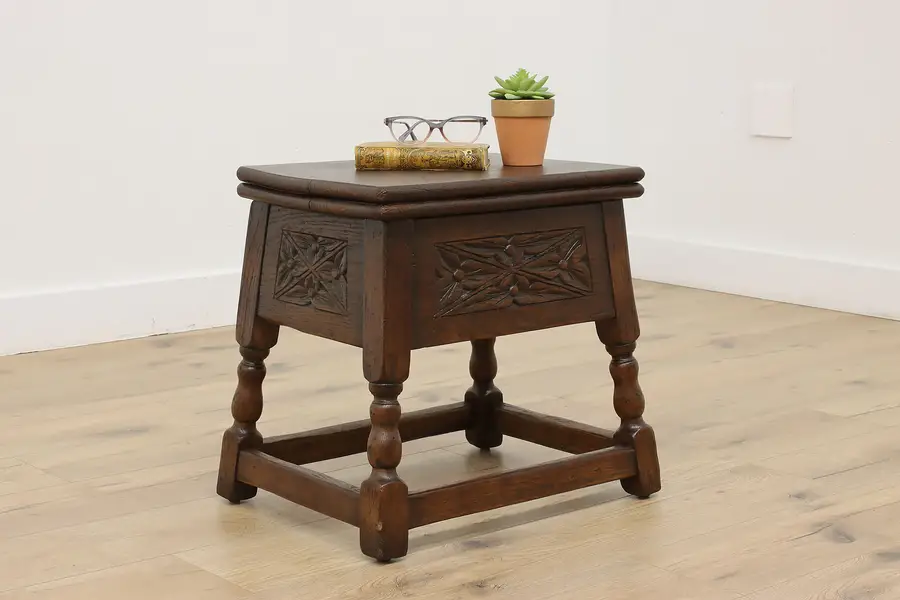 Photo of Tudor Design Antique English Oak Flip Top Stool & Table
