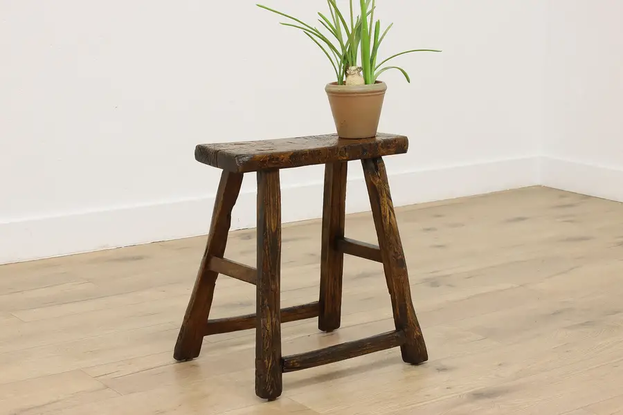 Photo of Farmhouse Antique Rustic Elm Stool or Small Bench