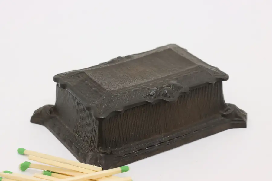 Photo of Victorian Antique Cast Iron Match Holder Box, Leaves