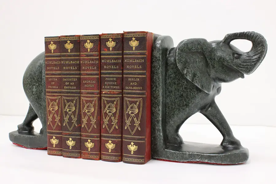Photo of Pair of Vintage Carved Soapstone Elephant Library Bookends