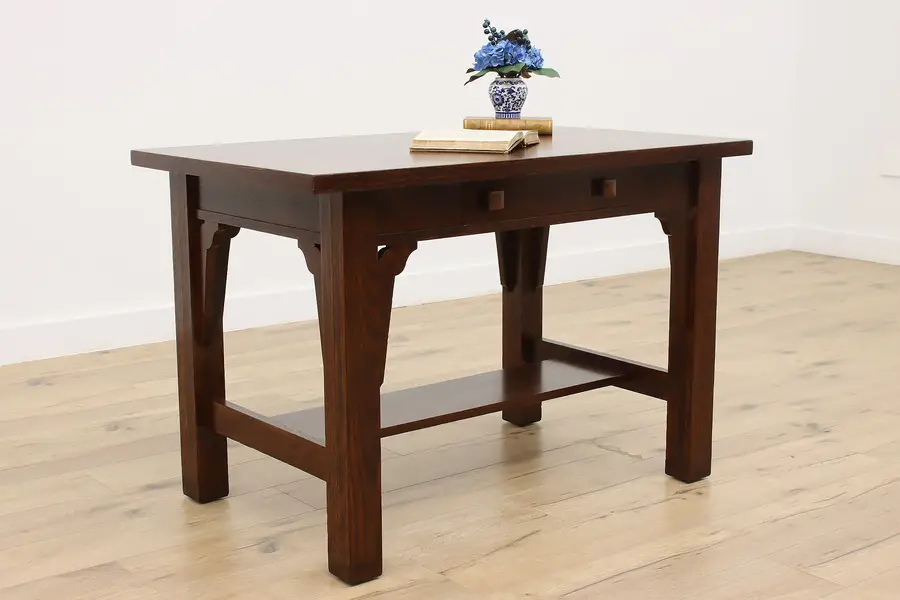 Photo of Arts & Crafts Mission Oak Antique Library Table Office Desk