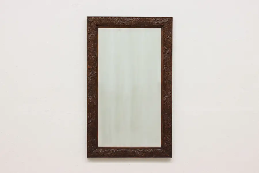 Photo of Floral Vintage Carved Birch Hall or Entry Mirror, Lanesboro