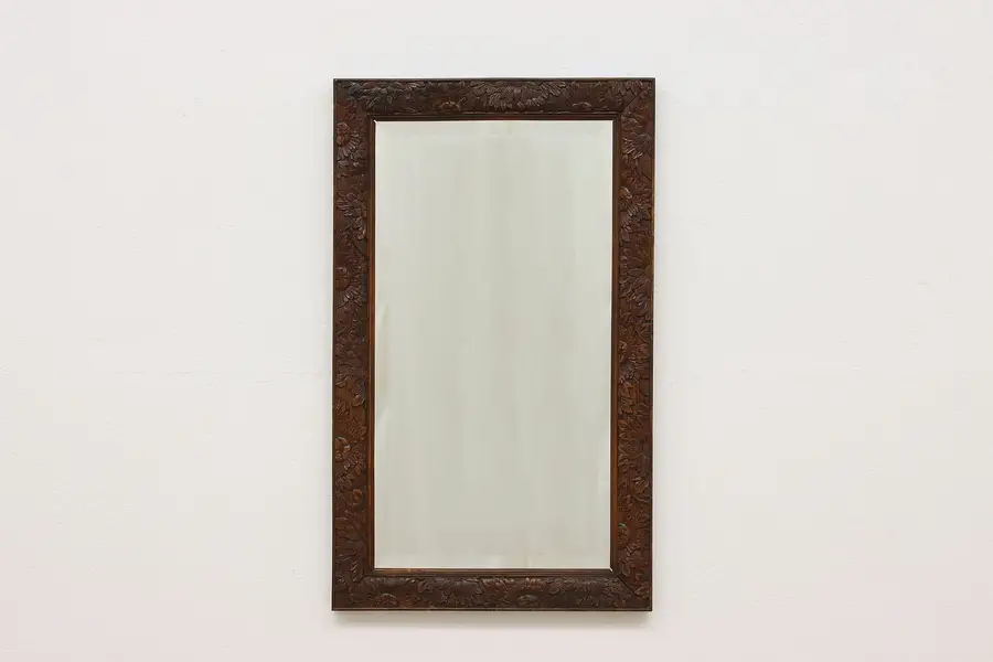 Photo of Floral Vintage Carved Birch Hall or Entry Mirror, Lanesboro