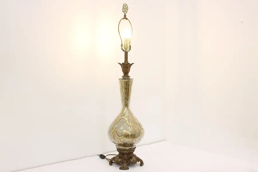 Photo of Italian Classical Design Vintage Painted Glass Desk Lamp