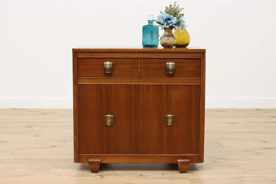 Photo of Art Deco Vintage Walnut Hall Console or Bath Cabinet, Raffel