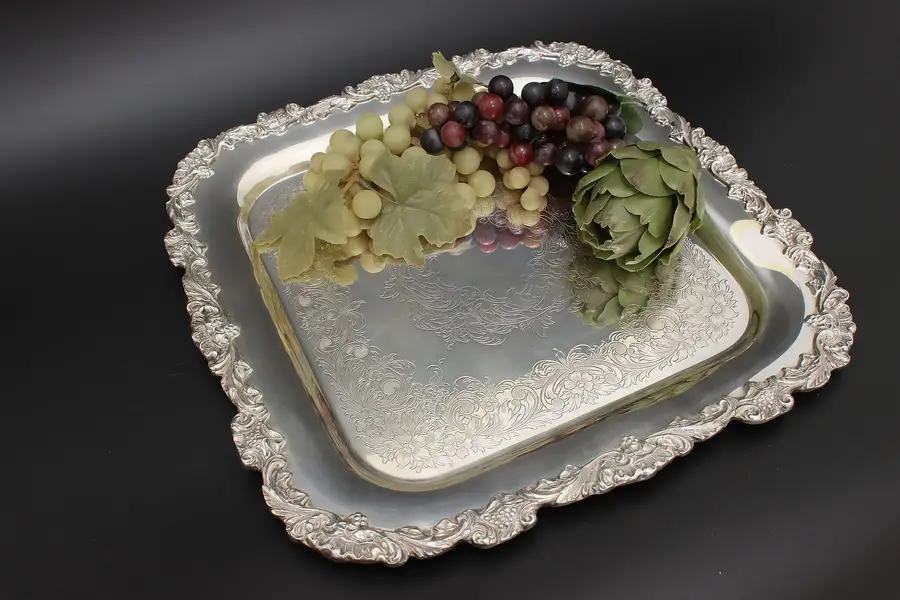 Photo of Silverplate Vintage Serving Tray or Platter, Grapes, Webster