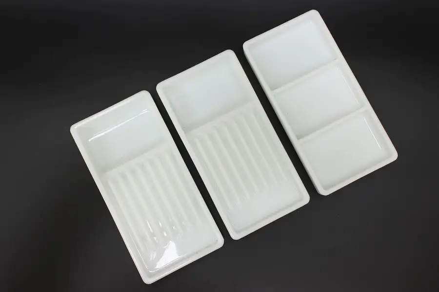 Photo of Set of 3 Antique Milk Glass Dental Artist Trays, Two Rivers