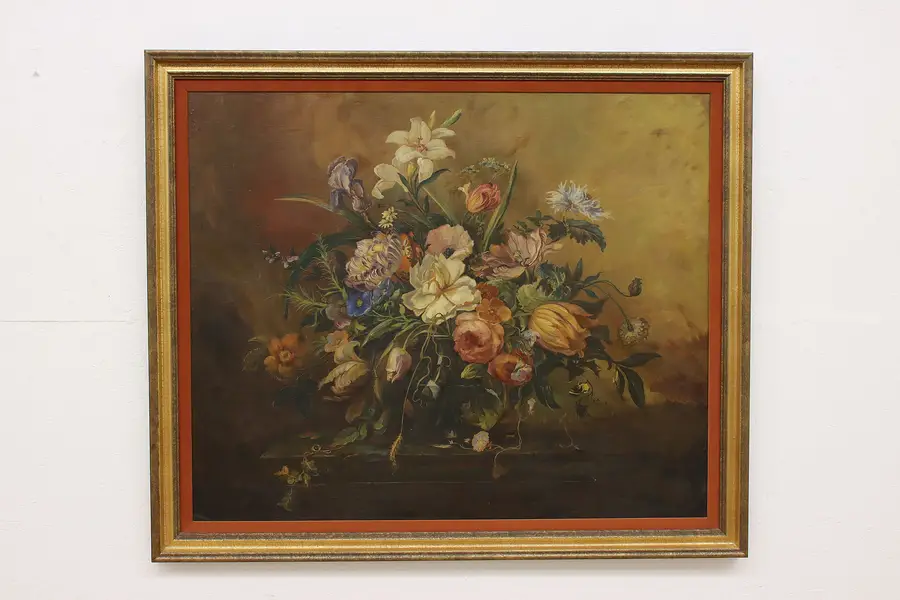 Photo of Flower Still Life Vintage Original Oil Painting Zillig 52.5"