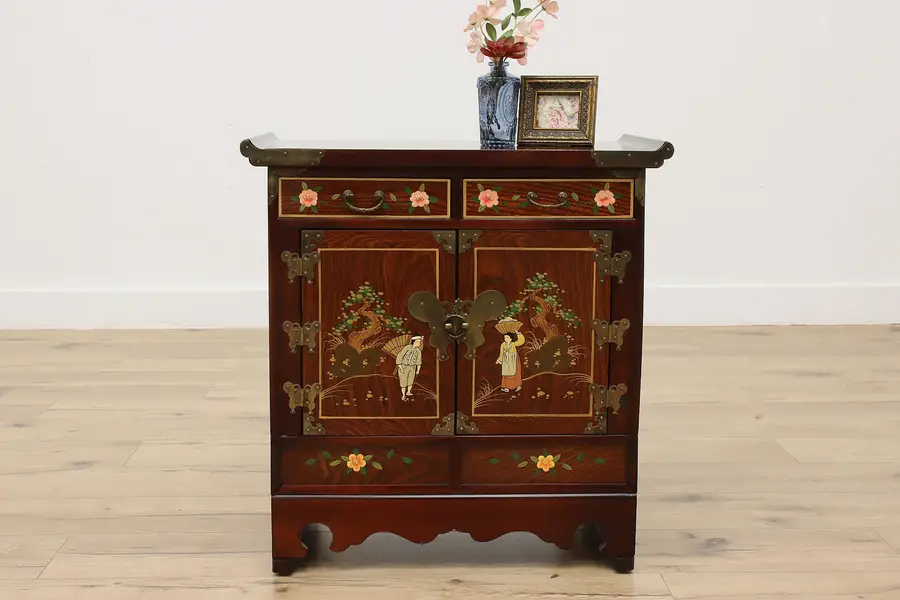 Photo of Chinese Vintage Hand Painted Elm Jewelry Collector Cabinet