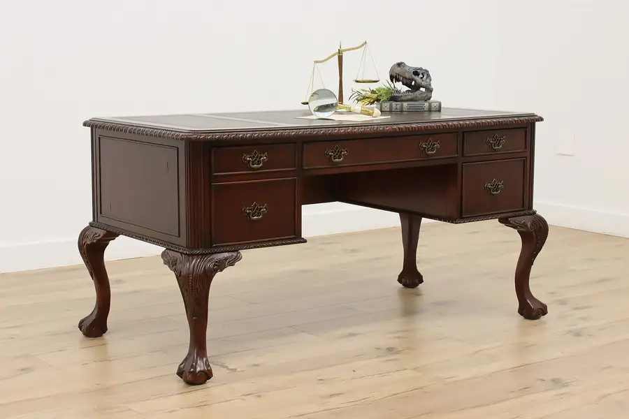 Photo of Georgian Vintage Carved Cherry Office or Library Desk Hooker