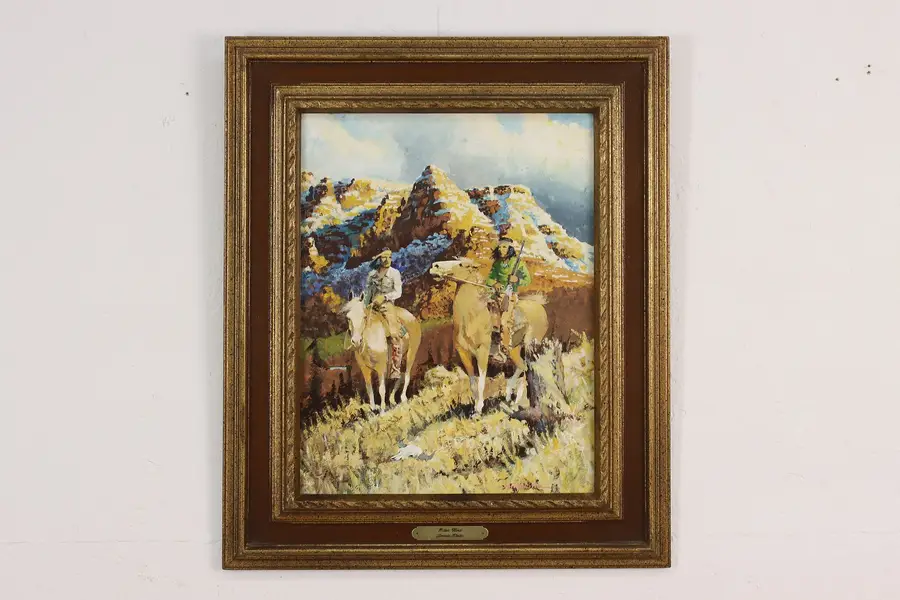 Photo of Navajo Warriors Vintage Original Oil Painting, Abeita 25"