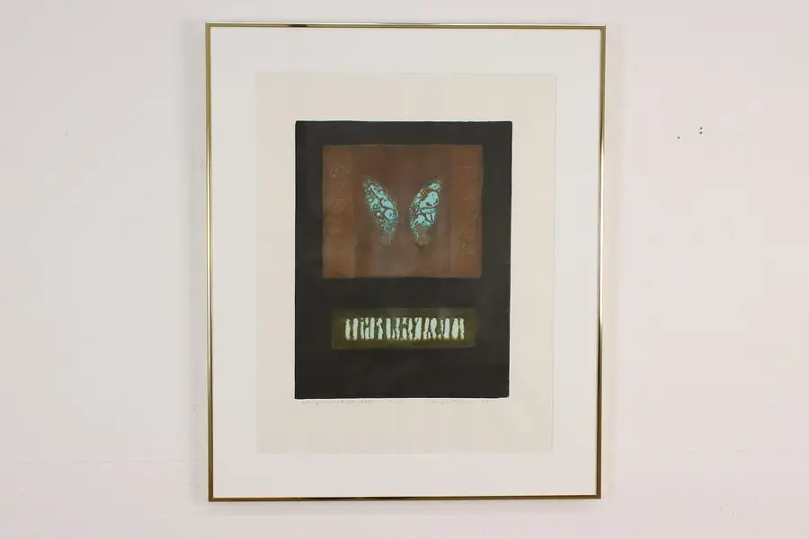 Photo of Blue Morpho Butterfly Vintage Artwork Signed 31"