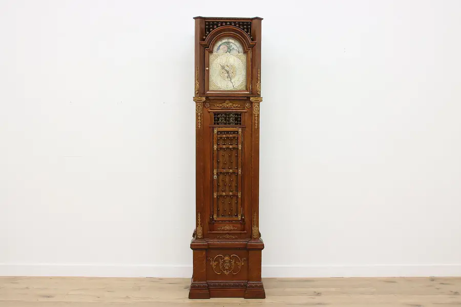 Photo of Victorian Antique Oak Tall Case Grandfather Clock, Waltham