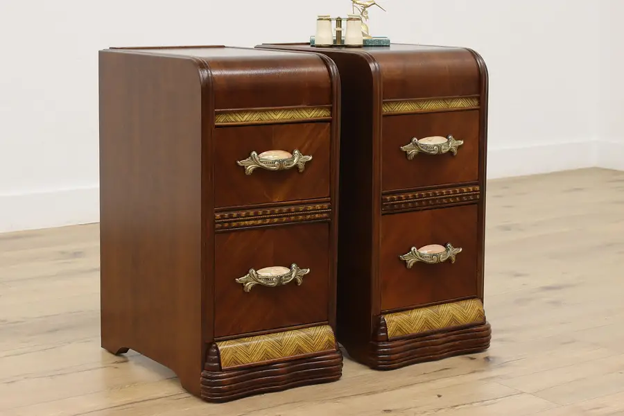 Photo of Pair of Art Deco Vintage Waterfall Nightstands or End Tables