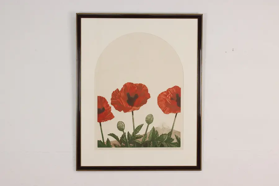 Photo of Oriental Poppy Vintage Original Etching, Whiteman 33.5"