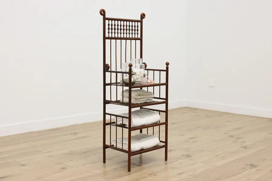 Photo of Victorian Antique Stick & Ball Oak Bath Kitchen or Hall Rack