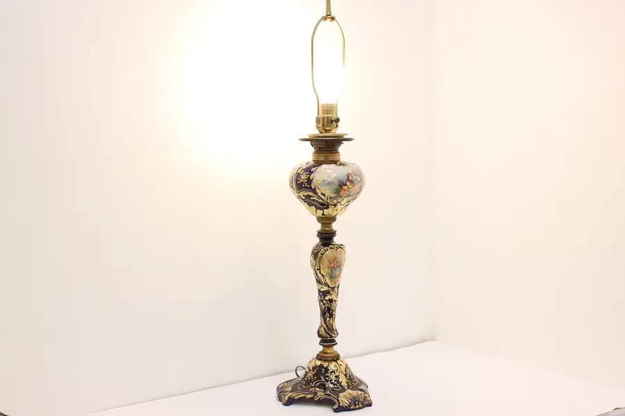 Photo of French Antique Sevres Design Painted Porcelain Lamp, Signed
