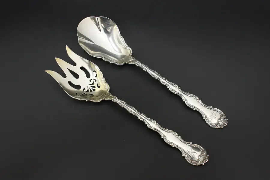 Photo of Gorham Strasbourg Sterling Silver Salad Serving Set Mono