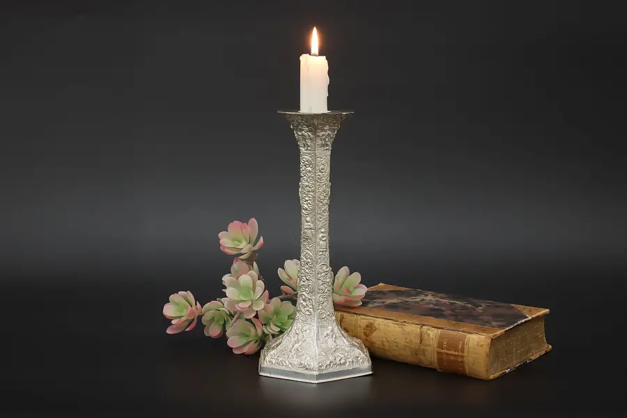 Photo of Renaissance Antique Embossed Silverplate Candlestick Barbour
