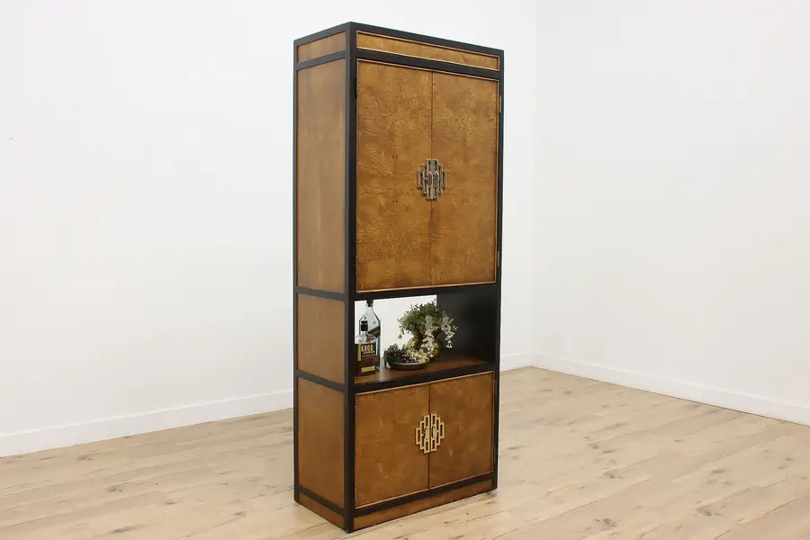Photo of Midcentury Vintage Ash Burl Lighted Bar & Display Cabinet