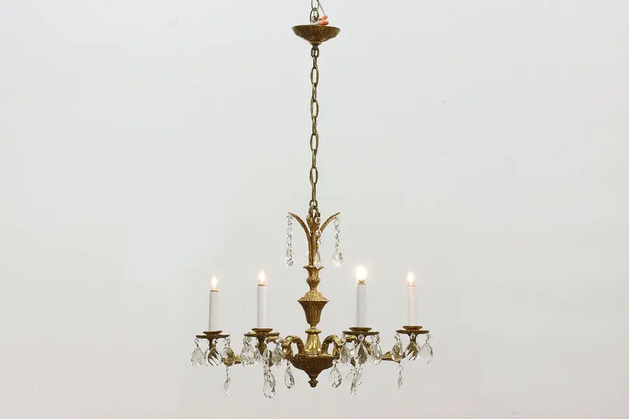 Photo of Classical Vintage Brass & Crystal 6 Arm Spanish Chandelier