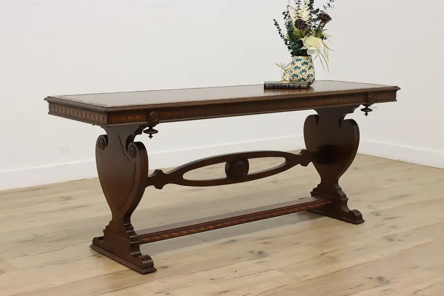 Photo of Tudor Design Antique Carved Walnut Sofa or Hall Console Kiel