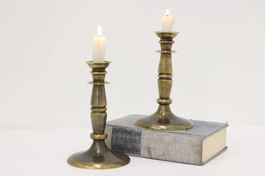 Photo of Pair of Victorian Antique English Brass Candlesticks