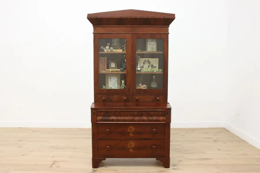 Photo of Empire Antique Mahogany Library Secretary Desk & Bookcase