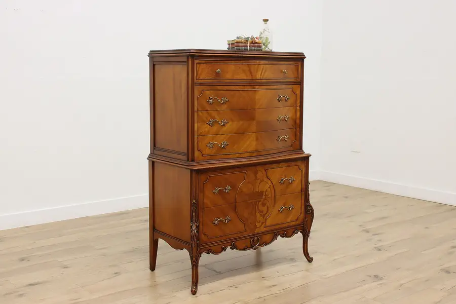 Photo of French Design Antique Mahogany & Inlay Tall Dresser or Chest