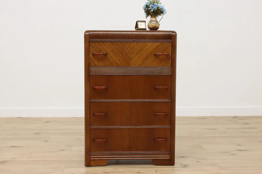 Photo of Art Deco Vintage Walnut & Bakelite Waterfall Dresser Chest