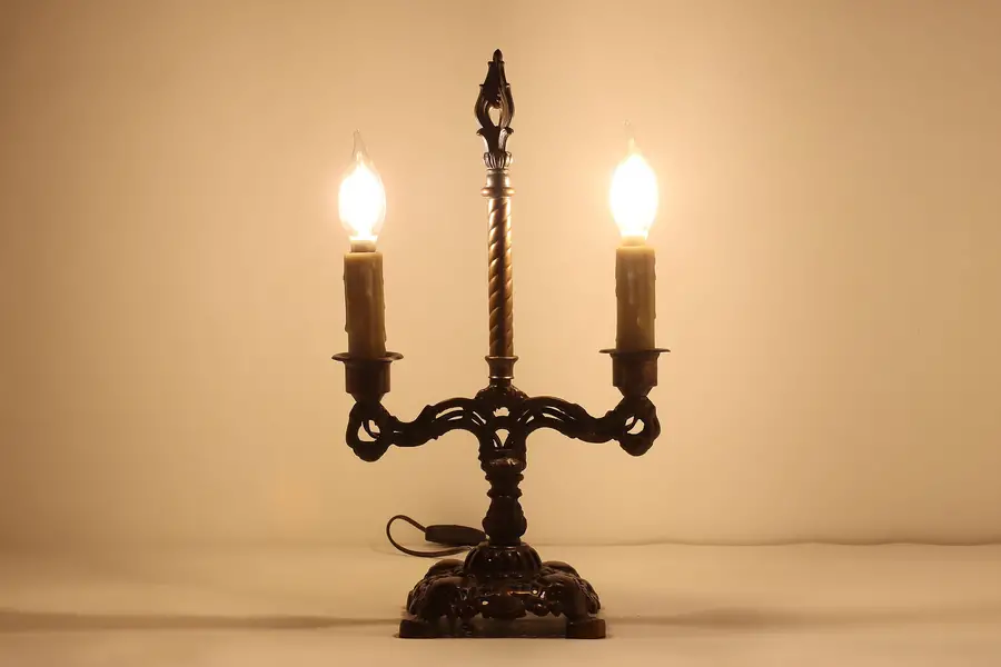 Photo of Gothic Design Antique Bronze Finish Office Desk Candelabra