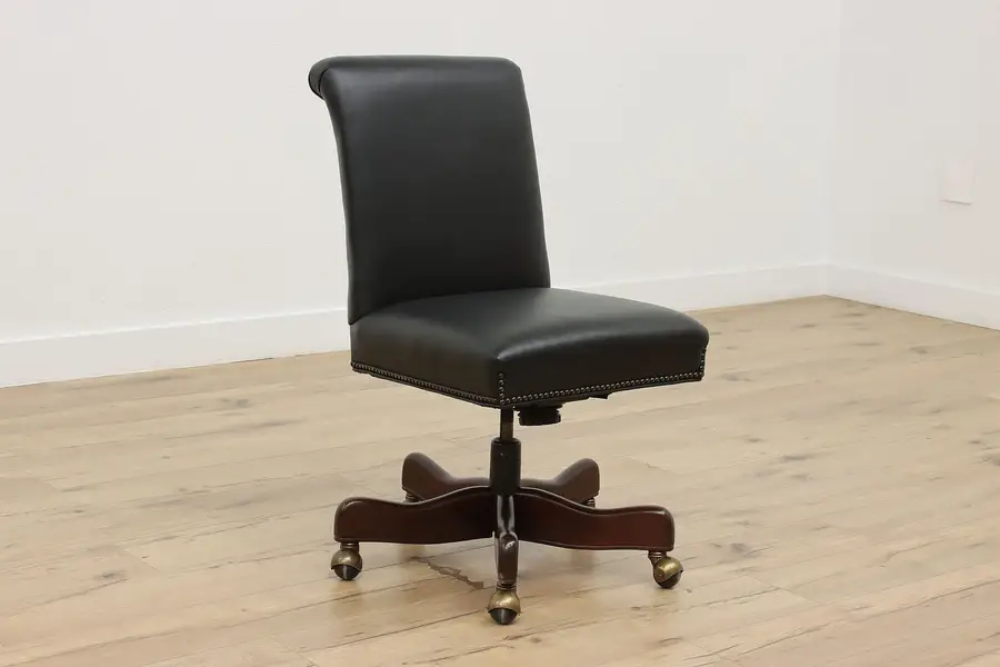 Photo of Leather Vintage Swivel Desk Office Chair Hancock & Moore