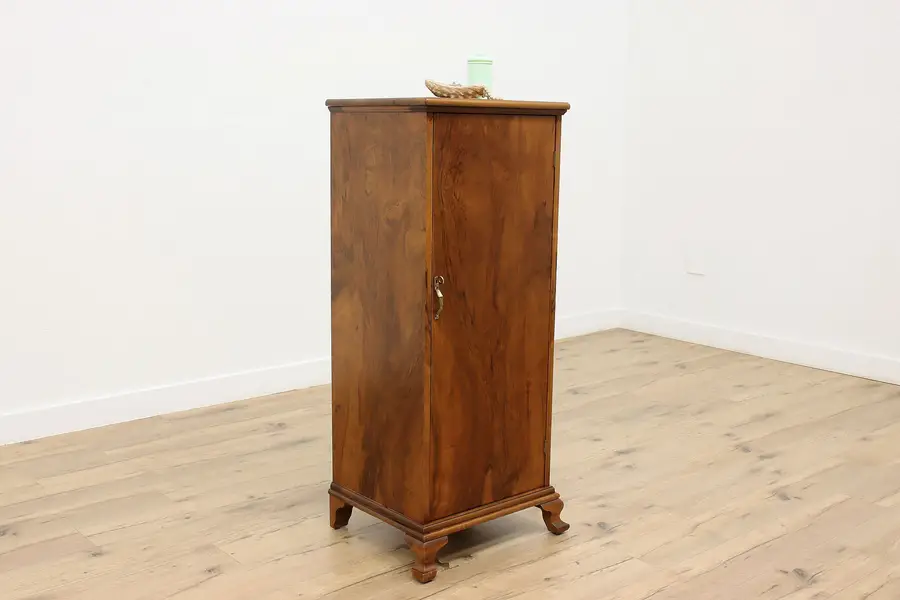 Photo of Narrow Antique Walnut Music, File, Bath or Hall Cabinet