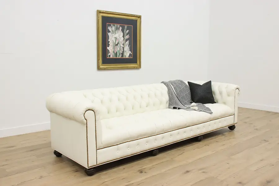 Photo of White Tufted Leather Vintage Chesterfield Sofa or Couch