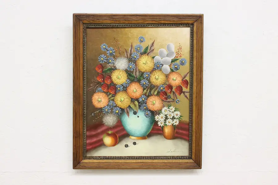 Photo of Wildflowers in Vase Vintage Original Oil Painting Sohler 24"