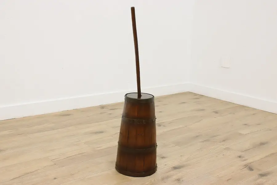 Photo of Farmhouse Antique Wooden Barrel Kitchen Pantry Butter Churn