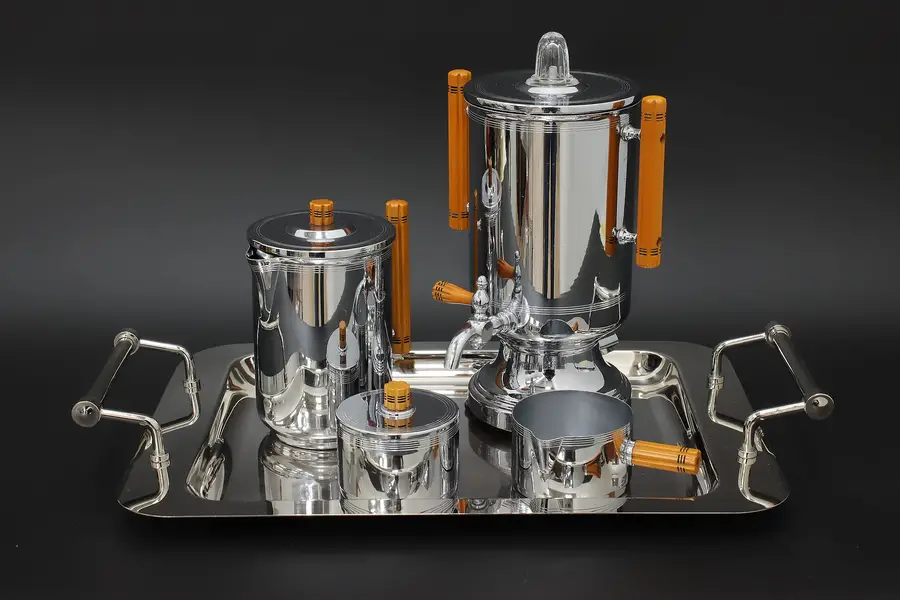 Photo of Art Deco Vintage 5 Pc Coffee & Tea Serving Set, Farberware