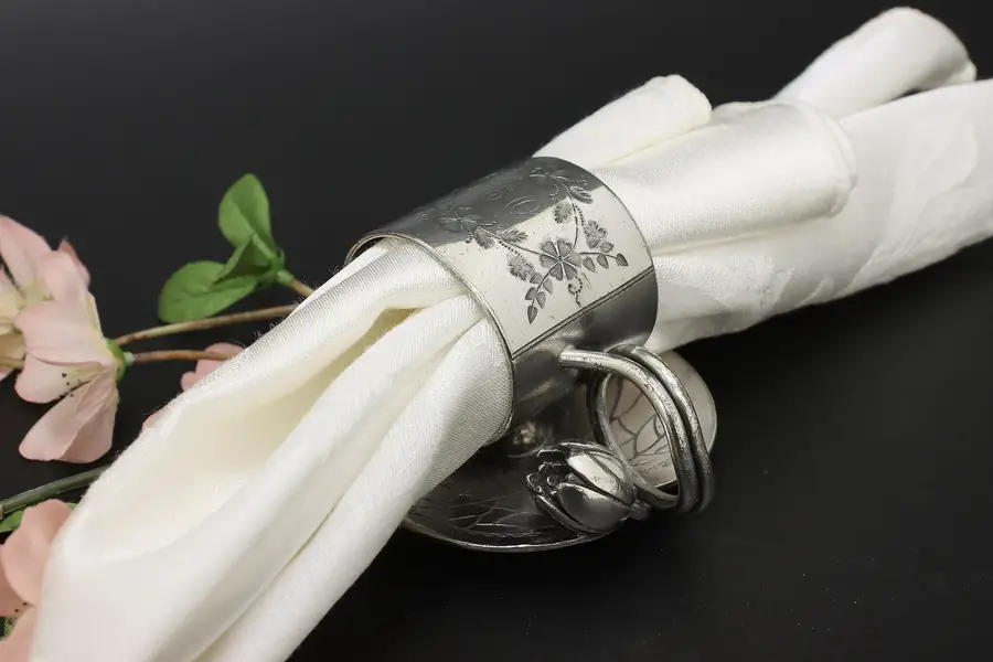 Photo of Victorian Antique Silverplate Lily Pad Napkin Ring, Meriden