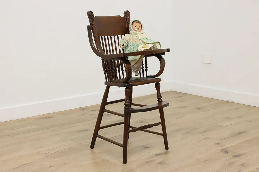 Photo of Victorian Antique Farmhouse Oak Child Highchair, Webster