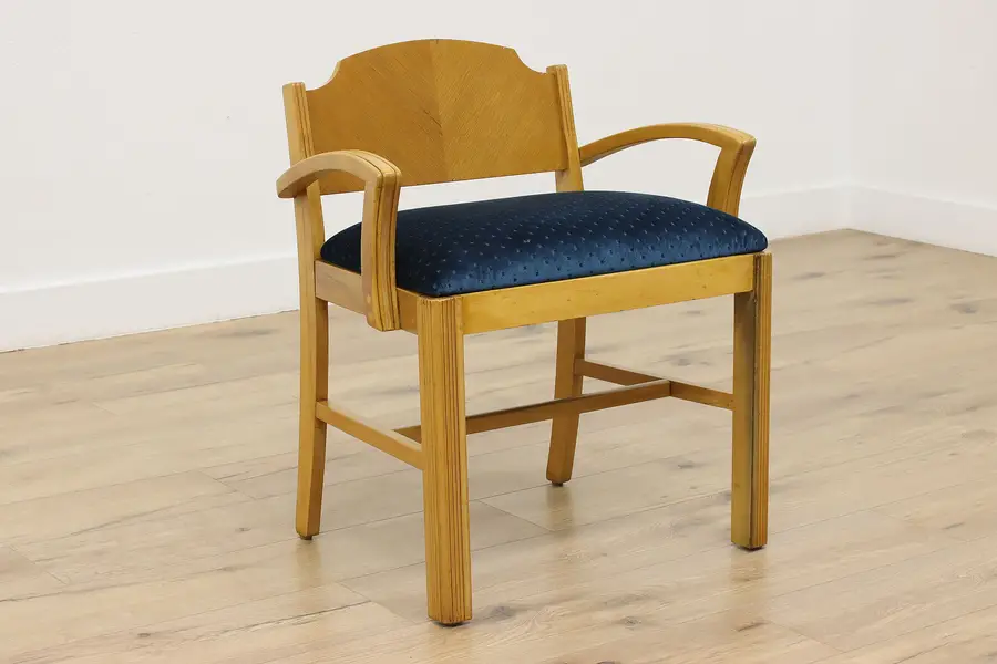 Photo of Art Deco Vintage Oak & Birch Vanity Bench, New Fabric