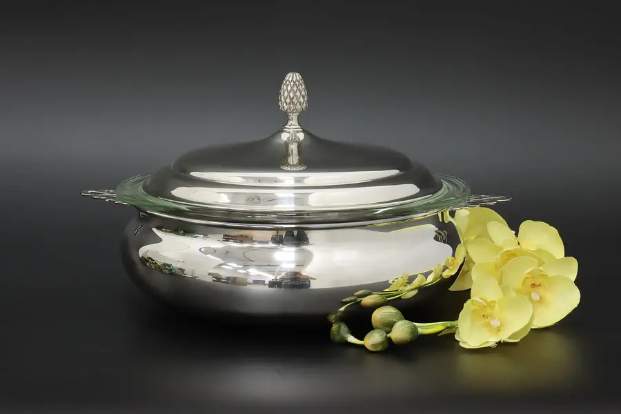 Photo of Silverplate Serving Dish, Pyrex Glass, Reed & Barton